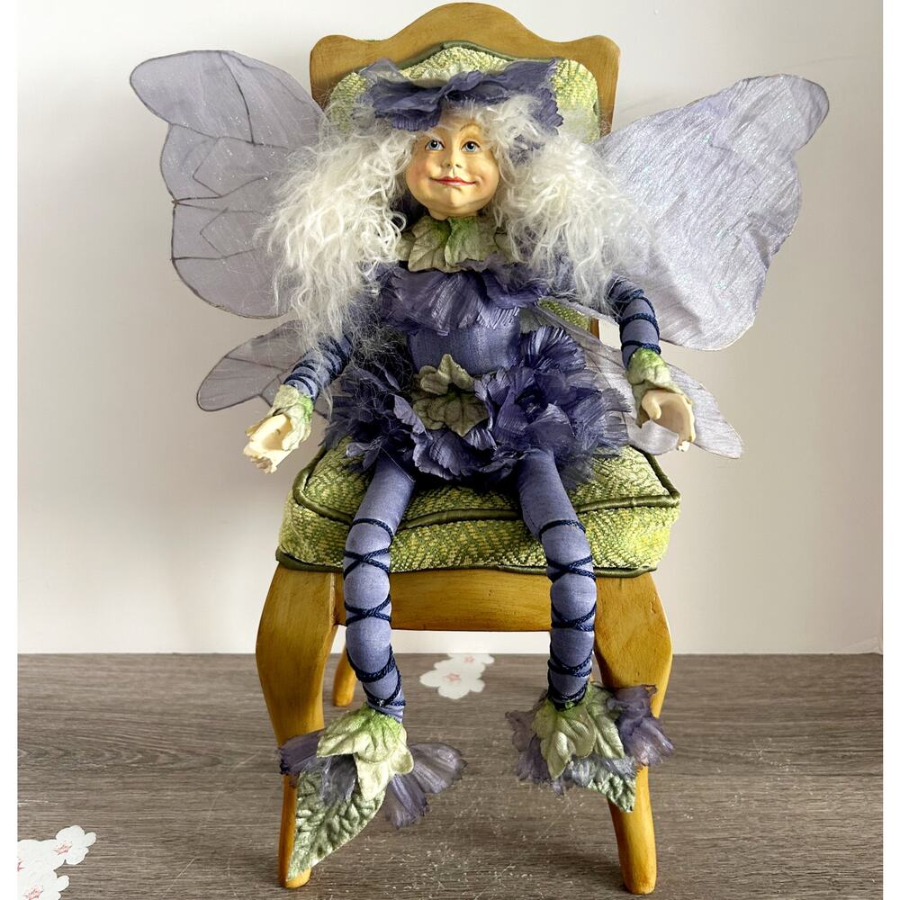 Vintage Mark Robert’s Purple Fairy Elf w/ Green Arm Chair Cottagecore Fae Figure